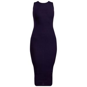 Navy Ribbed Midi Dress - Size 10